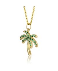 Rachel Glauber 14K Gold Plated with Green Cubic Zirconia Palm Shaped Drop Necklace