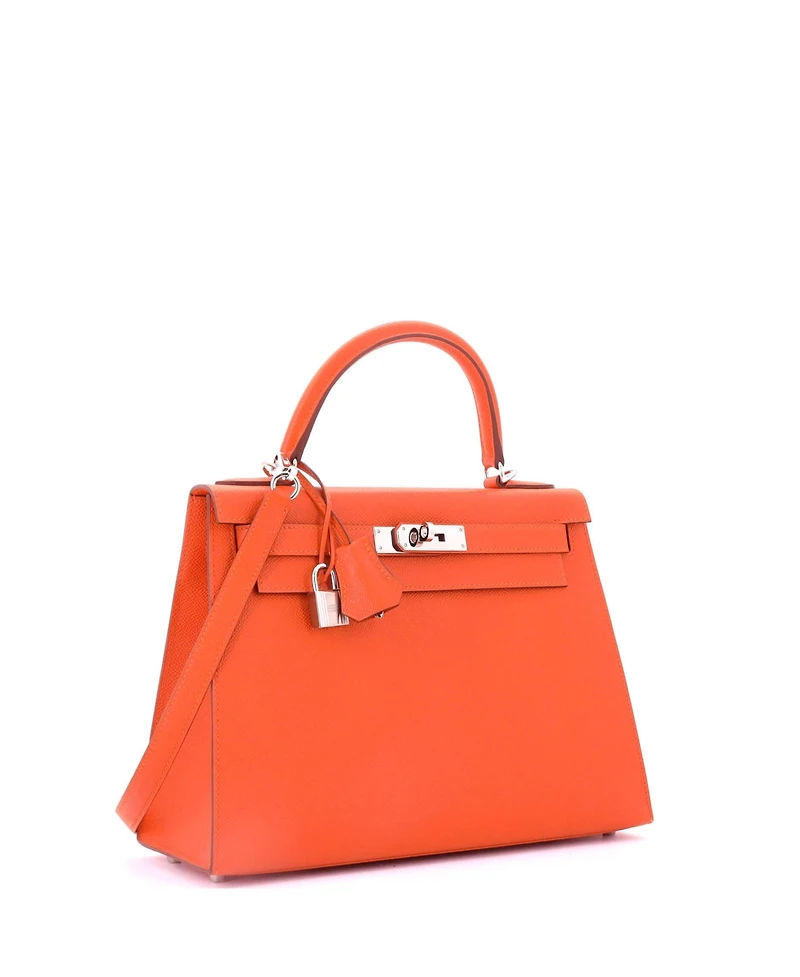 Pre-Owned HERMA‰S Kelly 28 Handbag Orange Epsom with Palladium Hardware