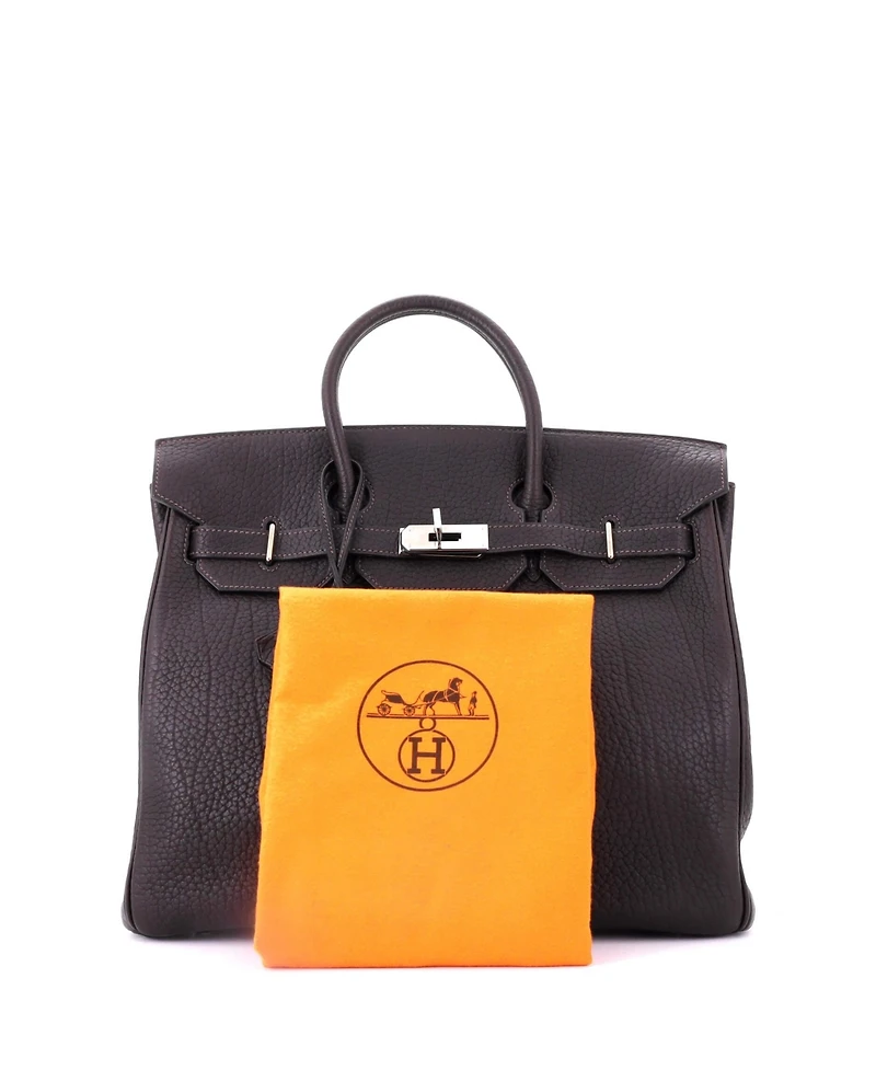 Pre-Owned Hermes Hac 32 Handbag Brown Fjord with Palladium Hardware