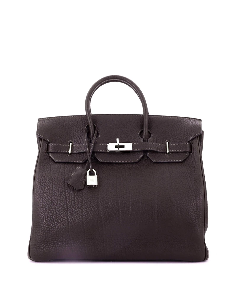 Pre-Owned Hermes Hac 32 Handbag Brown Fjord with Palladium Hardware