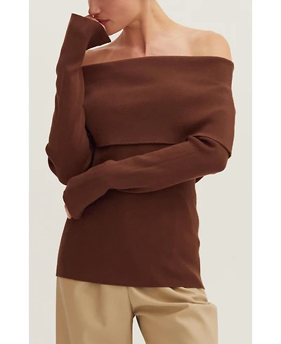 Crescent Women's Women's Ana Foldover Off Shoulder Knit Top