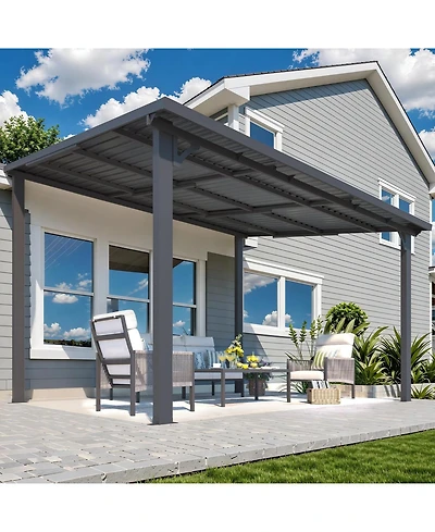 Aecojoy 12' x 10' Hardtop Gazebo Outdoor Pergola Lean to Metal Pergolas