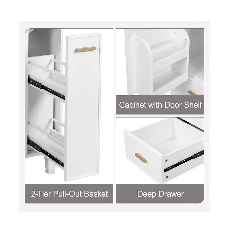 Chic Crate-24" Modern Bathroom Vanity Sink & Deep Drawer | 2-Tier Pull-Out Basket Solid Wood Frame White