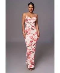 Jluxlabel Women's Ivory Floral Slinky maxi dress