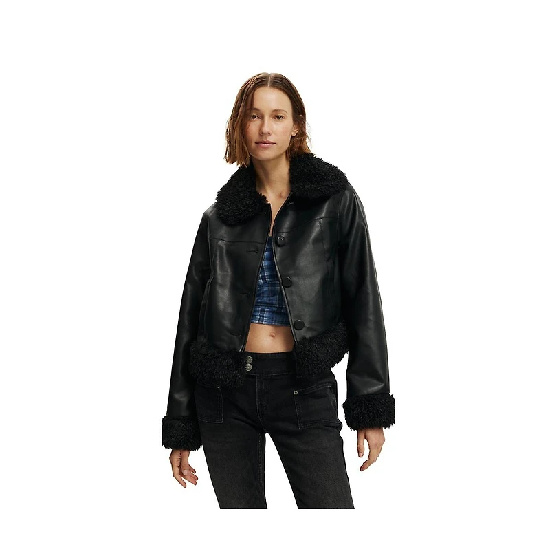 Cotton On Women's Peggy Faux Fur Trim Jacket