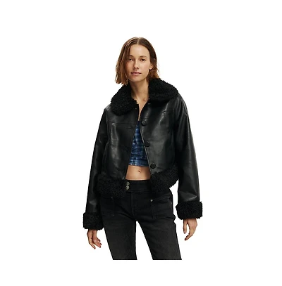 Cotton On Women's Peggy Faux Fur Trim Jacket