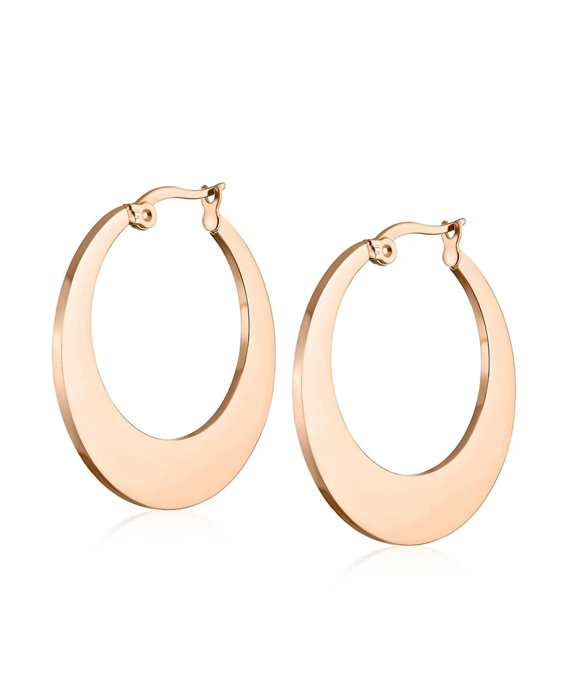 Bling Jewelry Set of 2 Flat Oval Hoop Huggie Earrings Black Rose Gold Plated Steel 1.25 Inch