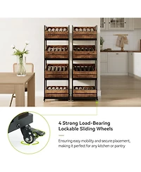 Tribesigns 4-Tier Wooden Kitchen Cart with Wheels, Mobile Fruit and Vegetable Storage, Utility Shelf