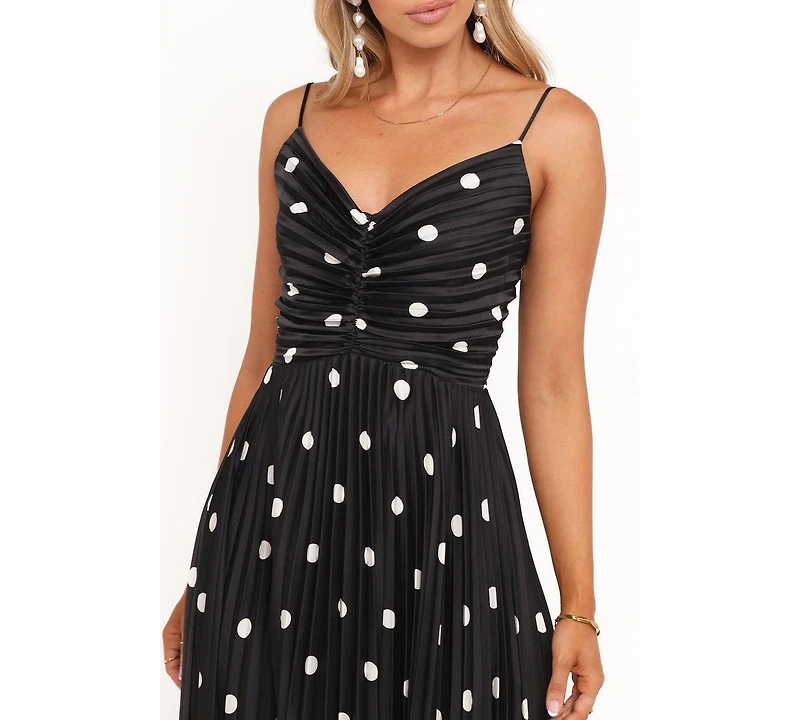 Petal and Pup Women's Naira Pleated Maxi Dress - Black Polka Dot 14