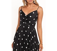 Petal and Pup Women's Naira Pleated Maxi Dress - Black Polka Dot 14