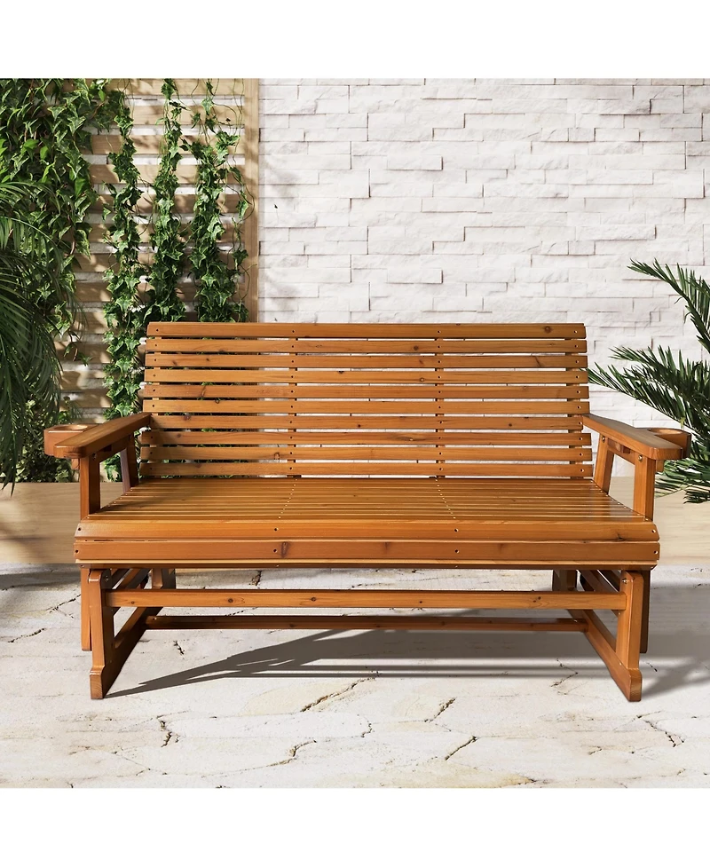 Mega Casa Patio Glider with Cup Holders, High Roll Back and Deep Contoured Seat, 3-Seater, Heavy Duty 800 Lb, 5 Feet (Brown, 3-Seater)