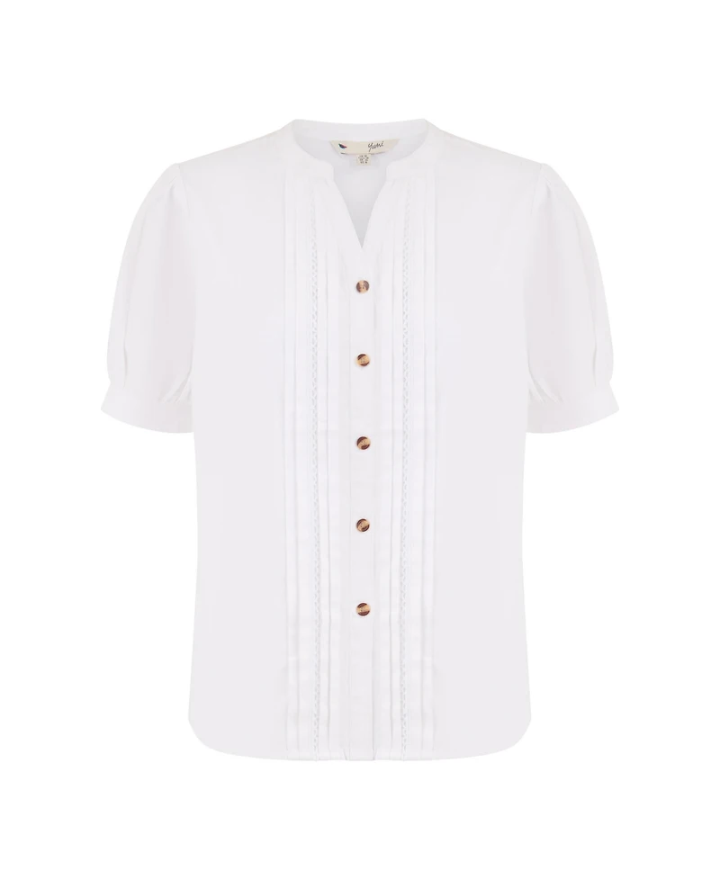 Yumi Women's Cotton Pleated Short Sleeve Shirt