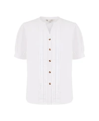 Yumi Women's Cotton Pleated Short Sleeve Shirt