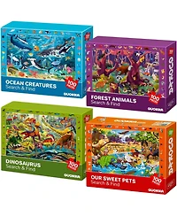 Quokka 4xSET 100 Piece Puzzles for Kids Ages 4-6 – Search and Find Artist-Crafted Illustrations