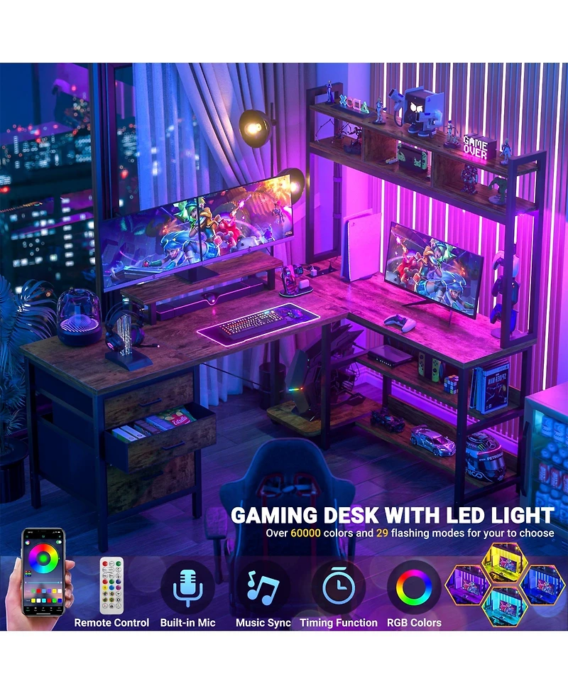 Aheaplus 59'' W L-Shaped Computer Desk with Tall Hutch,Corner