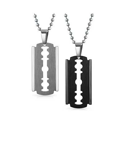 Bling Jewelry Set of 2 Hip Hop Biker Jewelry Razor Blade Pendant Necklace Black Silver Plated