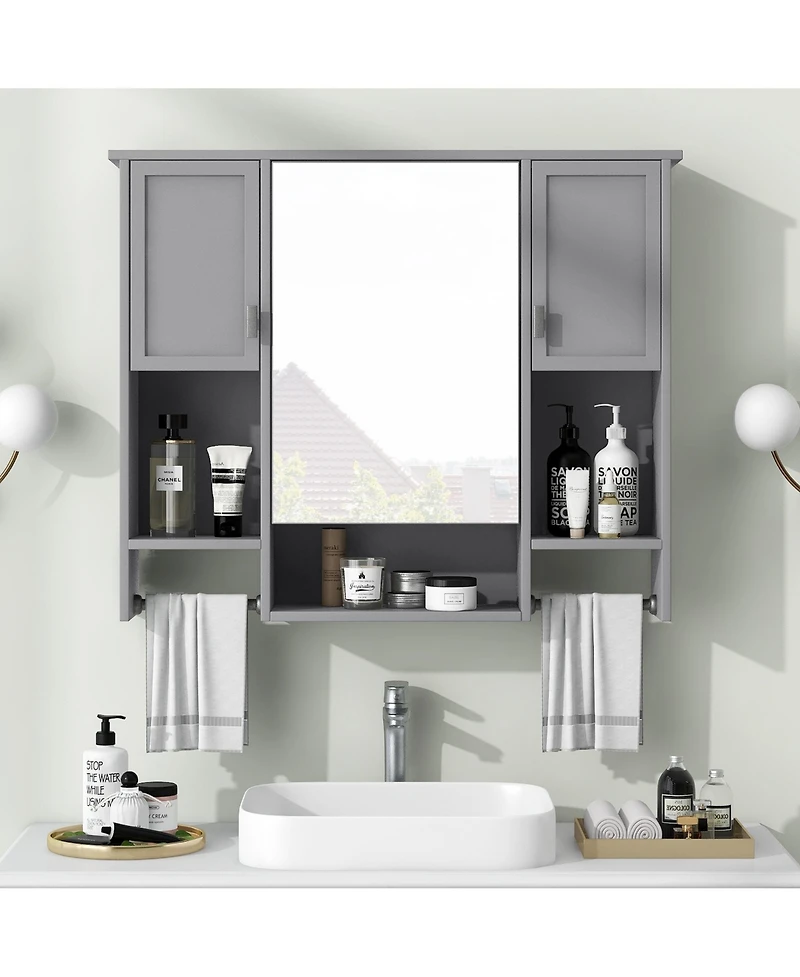 Casainc 35'' x 28'' Modern Wall Mounted Bathroom Storage Cabinet with Mirror & Towel Bar