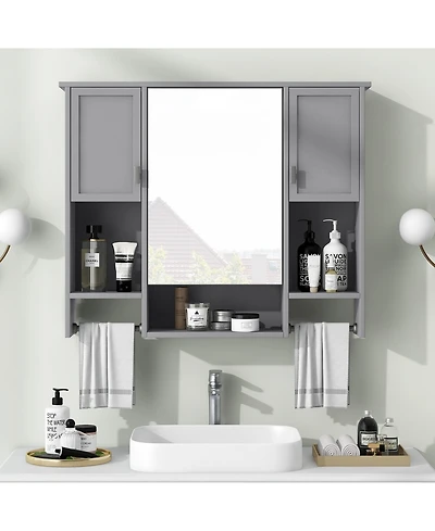 Casainc 35'' x 28'' Modern Wall Mounted Bathroom Storage Cabinet with Mirror & Towel Bar