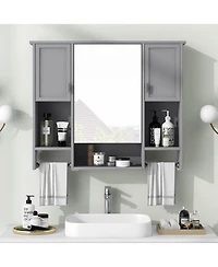 Casainc 35'' x 28'' Modern Wall Mounted Bathroom Storage Cabinet with Mirror & Towel Bar