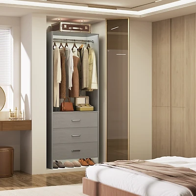 24" Freestanding Closet Organizer System with Hanging Rods and Drawers