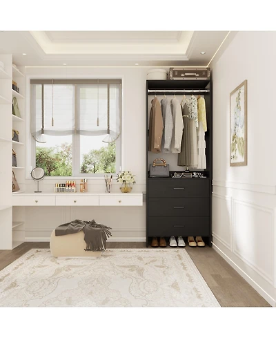 24" Freestanding Closet Organizer System with Hanging Rods and Drawers