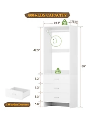 24" Freestanding Closet Organizer System with Hanging Rods and Drawers