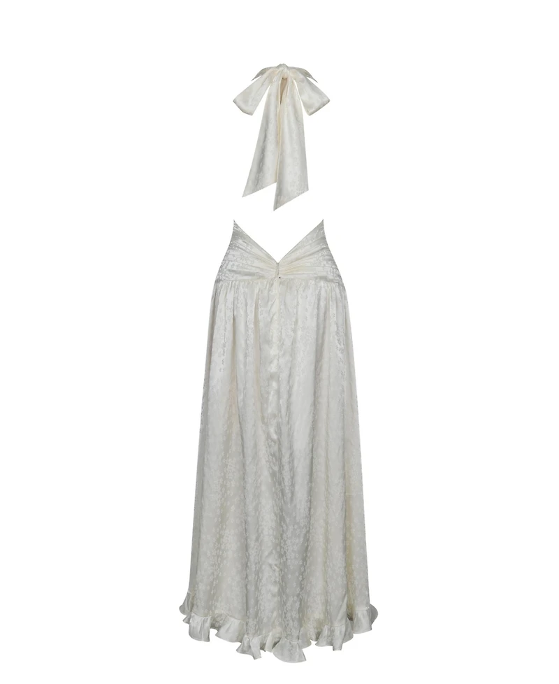 Miss Circle Women's Nalani Floral Ivory Ruffled Halter Maxi Dress