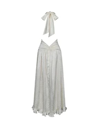 Miss Circle Women's Nalani Floral Ivory Ruffled Halter Maxi Dress