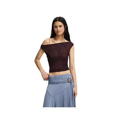 Cotton On Women's Gathered Mesh Off Shoulder Top