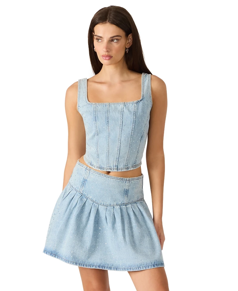 Steve Madden Women's Carlina Embellished Square Neck Denim Top