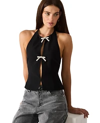 Bb Dakota Women's Rhinestone Bow Halter Neck Top