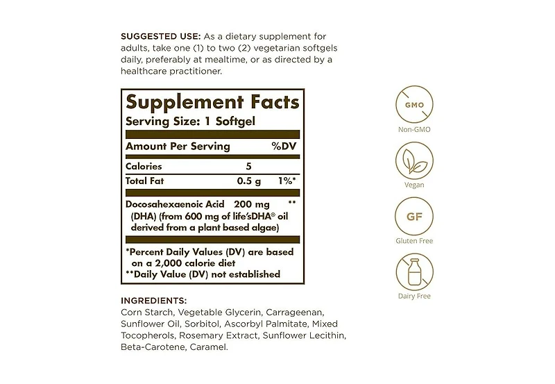 Solgar Omega-3 Vegetarian Dha ,200 mg ,50 S Gels