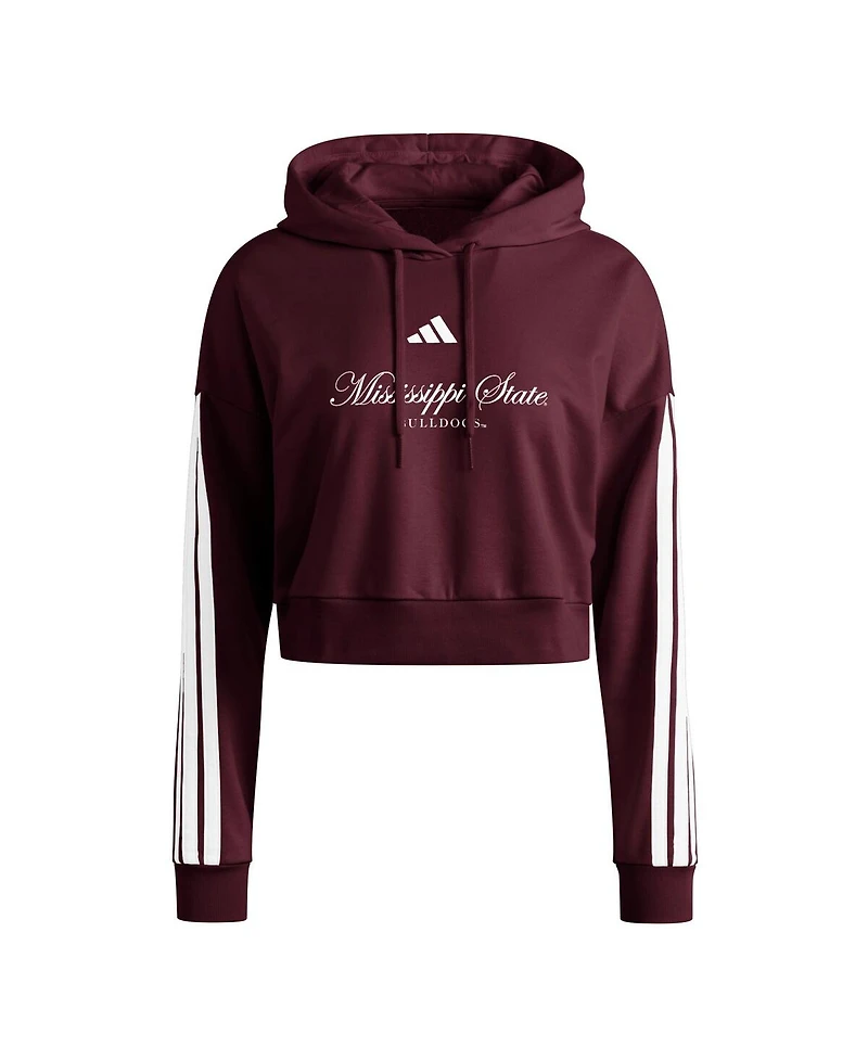 Adidas Women's Maroon Mississippi State Bulldogs Campus Queen Cropped Pullover Hoodie