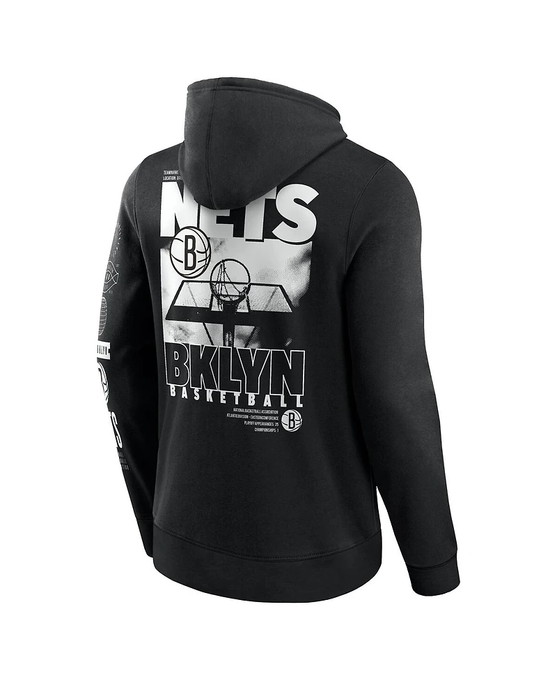 Fanatics Men's Black Brooklyn Nets Game Time Crossover Pullover Hoodie
