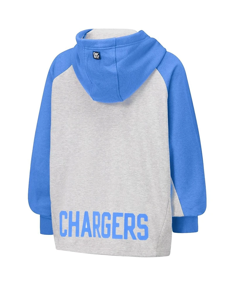 Dkny Women's Gray/Powder Blue Los Angeles Chargers Joy Cropped Raglan Pullover Hoodie