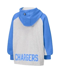 Dkny Women's Gray/Powder Blue Los Angeles Chargers Joy Cropped Raglan Pullover Hoodie
