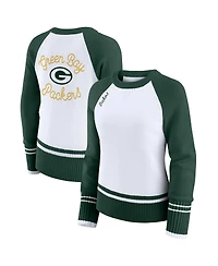 Wear by Erin Andrews Women's White/Green Green Bay Packers Color Block Raglan Sweater