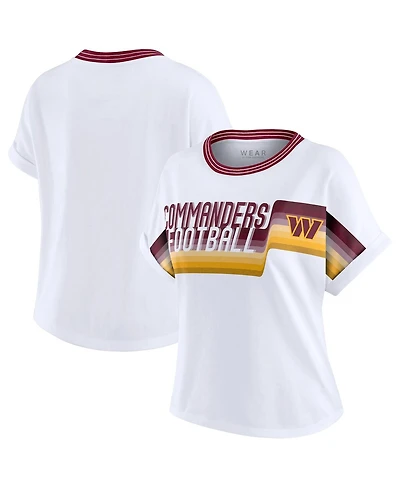 Wear by Erin Andrews Women's White Washington Commanders Cropped Center Stripe Dolman T-Shirt