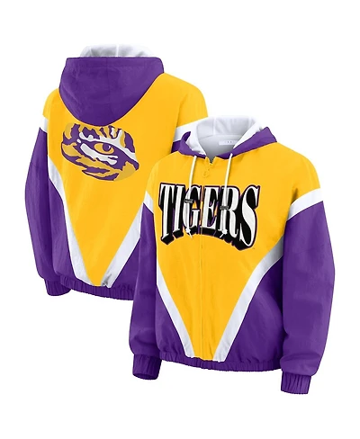 Wear by Erin Andrews Women's Gold/Purple Lsu Tigers Color Block Full-Zip Hoodie Windbreaker Jacket