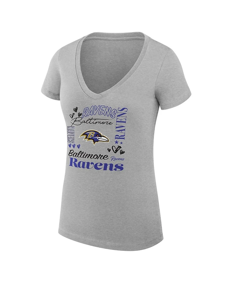 G-iii 4Her by Carl Banks Women's Heather Gray Baltimore Ravens Super-Slim Fit Lightweight Collage Team V-Neck T-Shirt
