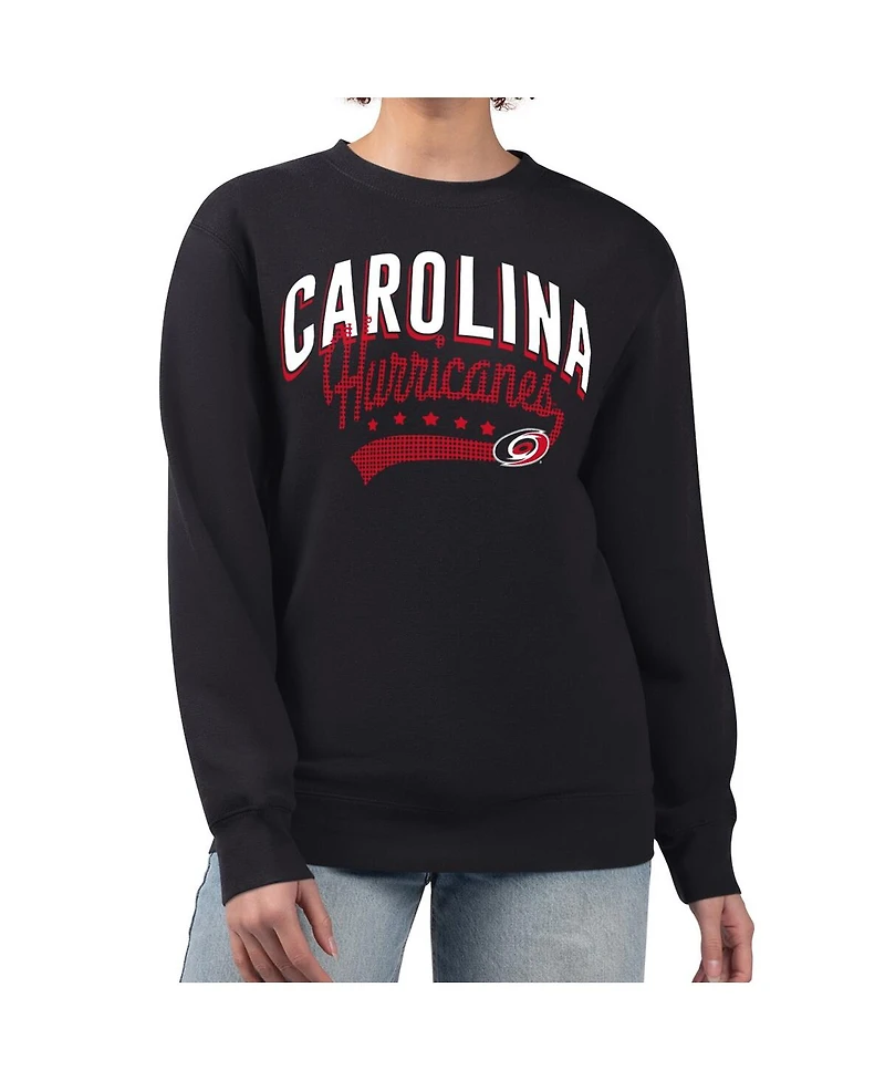 G-iii 4Her by Carl Banks Women's Black Carolina Hurricanes Filigree Team Graphic Fleece Pullover Sweatshirt