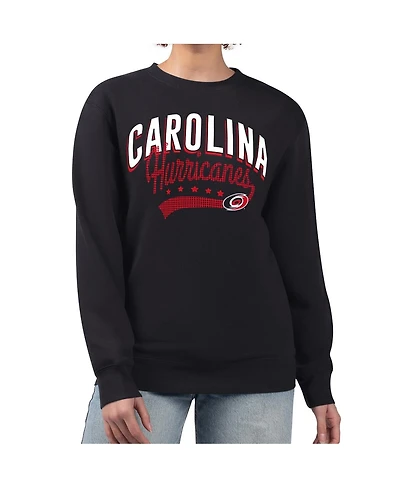G-iii 4Her by Carl Banks Women's Black Carolina Hurricanes Filigree Team Graphic Fleece Pullover Sweatshirt