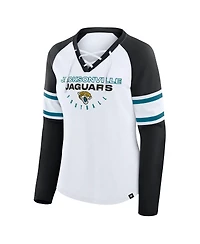 Fanatics Women's White/Black Jacksonville Jaguars Redzone Blitz Package Raglan Lace-Up V-Neck Long Sleeve T-Shirt
