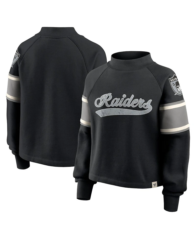 Fanatics Women's Black Las Vegas Raiders Oversized Hometown Toss Sweep Mock Neck Pullover Top