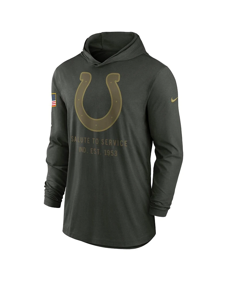 Nike Men's Forest Green Indianapolis Colts 2025 Salute to Service Sideline Dri-fit Lightweight Hooded Pullover Sweatshirt