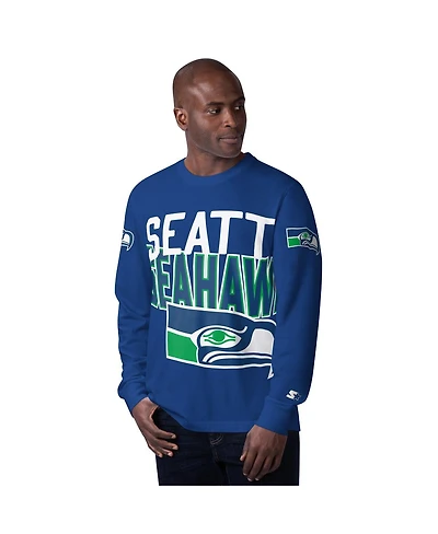 Starter Men's Navy Seattle Seahawks Extreme Clutch Hit Logo Long Sleeve T-Shirt