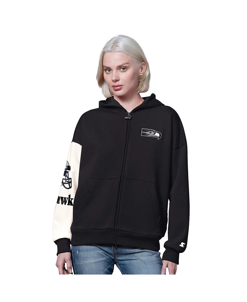 Starter Women's Black Seattle Seahawks 4th Down Full-Zip Hoodie