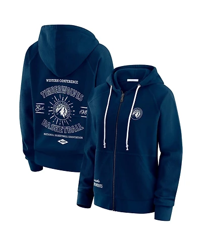 Wear by Erin Andrews Women's Navy Minnesota Timberwolves Full-Zip Raglan Hoodie