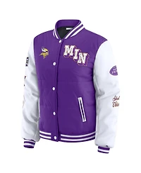 Wear by Erin Andrews Women's Purple Minnesota Vikings Varsity Full-Snap Puffer Jacket