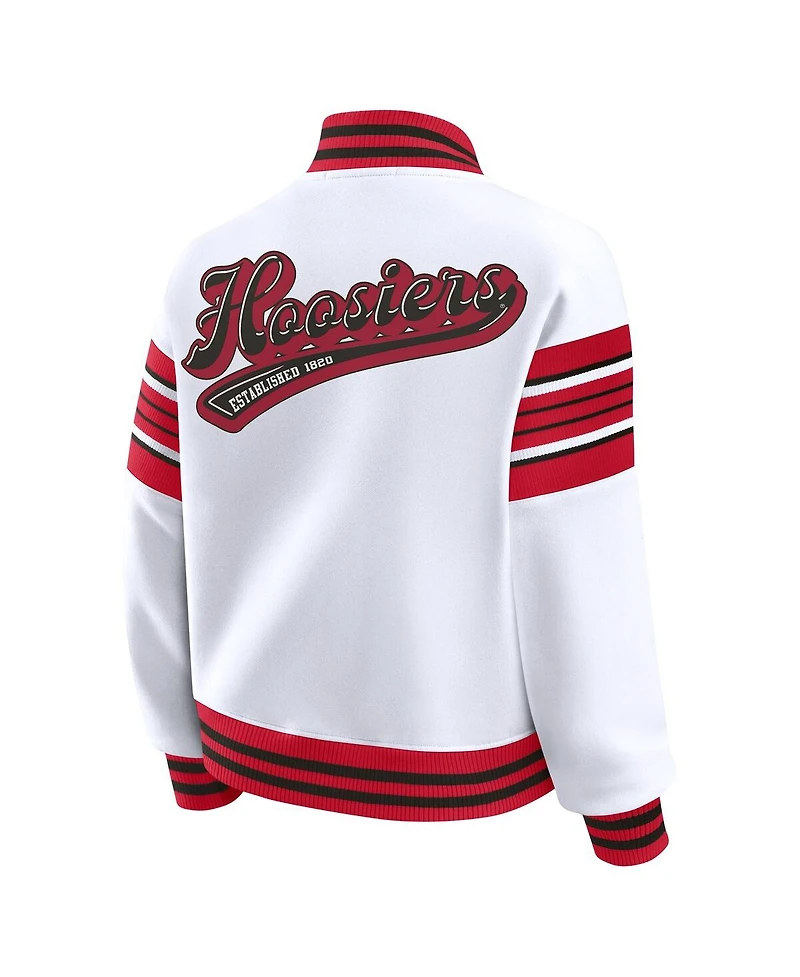 Wear by Erin Andrews Women's White/Crimson Indiana Hoosiers Satin Stitch Full-Snap Fleece Sweatshirt Jacket